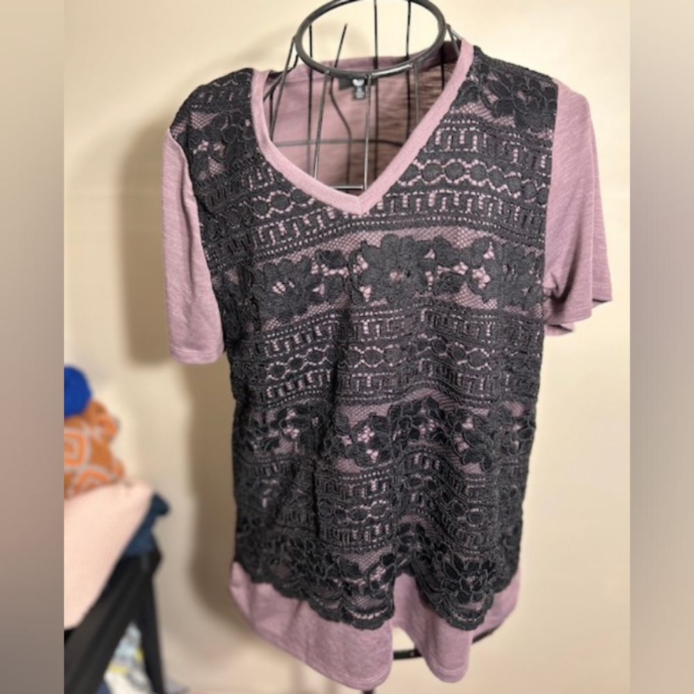 sized size extra large womens lace tee shirt black purple casual dress